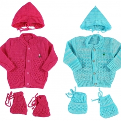 Montu Bunty Wear New Born Baby Woollen Knitted Baby Set 3Pcs Suit Pack Of 2