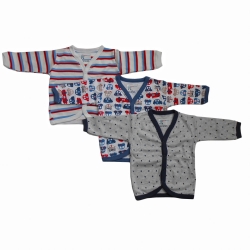 Namma Baby Cotton Front Open Full Sleeves Vest- Tshirt -MULTI CUTE Set Of 3, 6-9 Months
