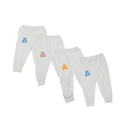 Kuchipoo 100% Hosiery Baby Thermal Warmer Pajamas For Winters Pack Of 4, White, 0 To 6 Months