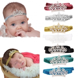 Imported Infant Baby Rhinestone Crown Hair Bands Photography Headband - Gold