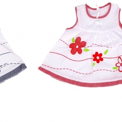 Baby Joy New Just Born Girl Zabla/Jabla Cotton Frock Dress With Bottom Bloomer Nappy,White, Red & Blue Daily Wear Dress,Pack Of 2, 3-6 Months