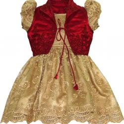 Golden With Red Overcoat Dress Available In 6 Months To 13 Years Girls From Unnati Clothings