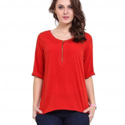 Red Color Front Zipper Top
