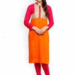 AnjuShree Choice Womens Orange Fancy Cotton Straight Kurti