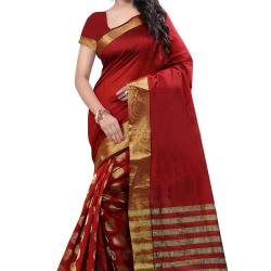 Shree Sanskruti Womens Cotton Silk Saree RAJ RED ROUND_Red