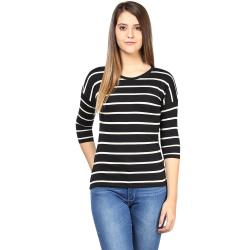 Hypernation Black And White Color Stripped T-Shirts For Women