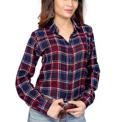 Trendif Red And Navy Blue Poly Modal Viscose Checkered Shirt