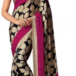 AG Lifestyle Womens Crepe SareeSD115, Beige & Pink