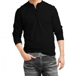 Fanideaz Mens Cotton Henley Full Sleeve T Shirts For Men Premium Black Henley T-Shirt