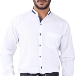 La MODE Men Chinese Printed Collar White Shirt