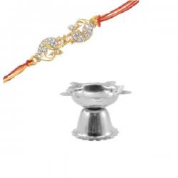 Alphaman Floral Design Designer Rakhi, Gold, Silver, 1 Rakhi Set, 1 Diya