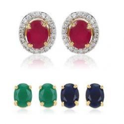Bandish Multicolour Interchangeable 3 In 1 Stone Studded Cubic Zirconia Alloy Stud Earring