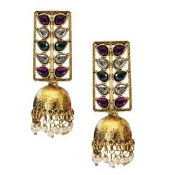 Beingwomen Elegant Gold Plated Kundan Studded Fashion Alloy Jhumki Earring