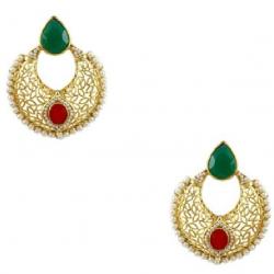 Orniza Stunning Rajwadi Red Chaand Baali Earring Brass Drop Earring