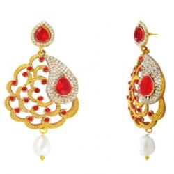 Donna Red Floral Paisley Crystal Alloy Chandbali Earring