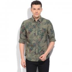 United Colors Of Benetton Mens Printed Casual Green Shirt