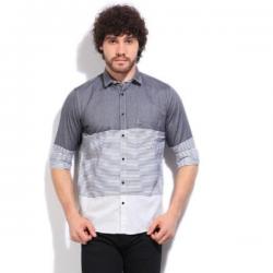 Easies Mens Striped Casual White, Grey Shirt