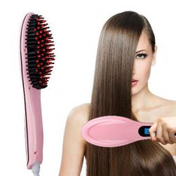 Prettyqueen Hair Straightener, Professional Detangling Hair Brush Hair Styling Comb Digital Anti Static Anti Scald Ceramic Heating Iron Pink