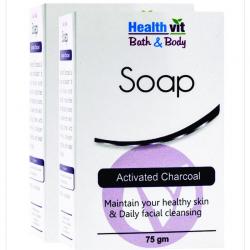 Healthvit Bath & Body Activated Charcoal Soap 75g- PACK OF 2