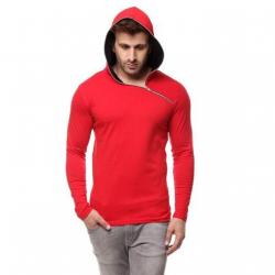 Gritstones Solid Mens Hooded Black, Red T-Shirt