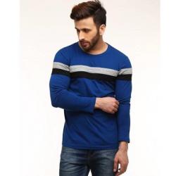 Gritstones Solid Mens Round Neck Blue T-Shirt