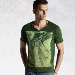 Roadster Graphic Print Mens Round Neck Green T-Shirt
