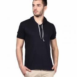 INKOVY Navy Cotton Hooded T-shirt
