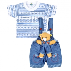 Kuchipoo Baby Dungaree With Colorful T-shirt,KUC-DUN-101, Blue & White, 6 Months - 1 Years
