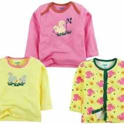 Snuggles Full Sleeve Tee Squirrel Print, Pack Of 3, Sachet Pink/Pastel Yellow