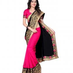 LambujiFashion Womens Chiffon Saree KukiBlack_Black
