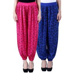 NumBrave Printed Viscose Pink & Blue Harem Pants Pack Of 2