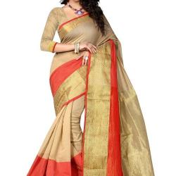 Shree Sanskruti Womens Poly Cotton Saree Raj Haka Chikku_Chikku And Red