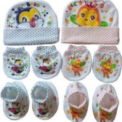 Namma Baby Caps Mittens Booties Set For New Born Pack Of 2 , 0-4 Months, 1 BLUE 1 RED