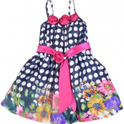 Kuchipoo Baby Girls Bubble Hem Frock, KUC-FRK-140 Royal Blue And Pink 6 Months -1.5 Years