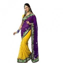 LimbujiFashion Womens Georgette Partywear White Sarees With Embroidered Blouse