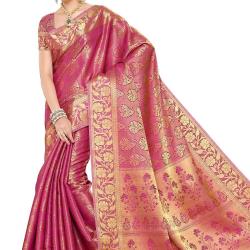 Mimosa Womens Traditional Art Silk Saree Kanchipuram Style, Color :Pink 3245-197-SD-PNK