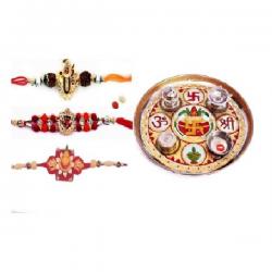 Indigo Creatives Family Rakhi Combo Set Of 3 Premium With Minakari Thali Design Designer Rakhi