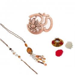 ECraftIndia Wall Hanging Of Lord Ganesha And Roli Tikka Matki With Design Bhaiya Bhabhi Rakhi