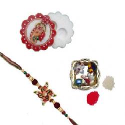 ECraftIndia Round Ganesha Chopra And Decorative Pooja Plate With Design Religious Rakhi