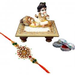 ECraftIndia Rakhi With Laddu Gopal Chowki & Roli Tikka Design Designer Rakhi