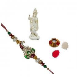 ECraftIndia Single Rakhi With Lord Krishna Statue And Roli Tikka Matki Design Designer Rakhi