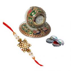 ECraftIndia Rakhi With Marble Table Clock & Roli Tikka Design Religious Rakhi