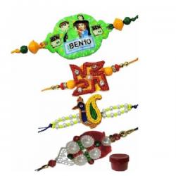 Laviva Effervescent Set Of 4 Kids & Bhaiya Rakhis Design Thread Rakhi