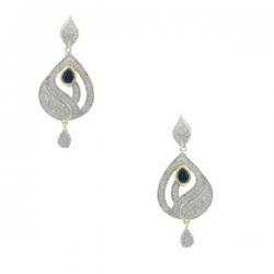 Orniza CZ Diamond Earrings In Multi-Colour Color With Golden Polish Brass Drop Earring