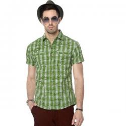 People Mens Printed Casual Green Shirt