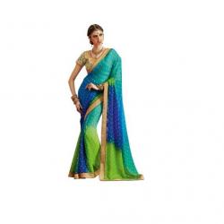 Kvsfab Embriodered, Printed Bandhani Georgette Sari