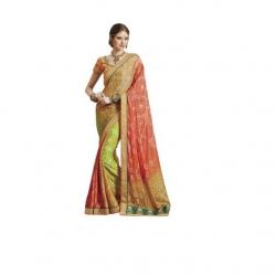 Kvsfab Embriodered, Printed Bandhani Georgette Sari - Multicolor