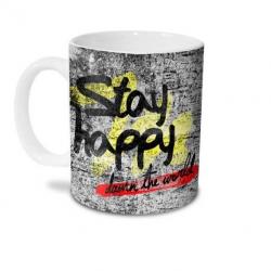 Hot Muggs Stay Happy... Damn The World Ceramic Mug