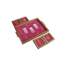 Craftghar Sanjhi Red Embellished Wood, Glass Tray