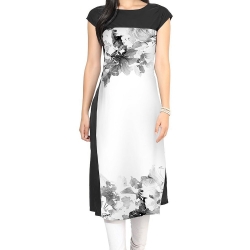 ZIYAA White Color Half Sleeve AndBoat Neck Faux Crepe Kurti